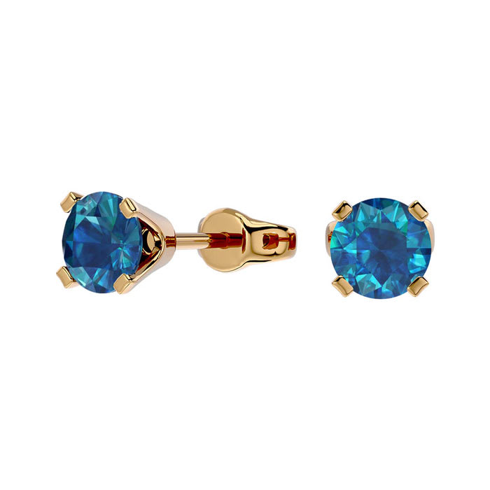 1/2 Carat Blue Diamond Stud Earrings In Yellow Gold