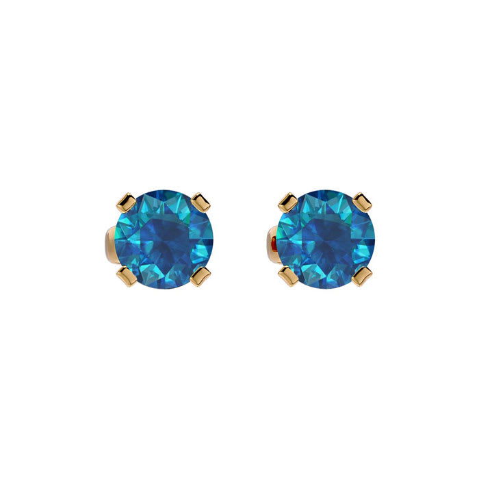 1/2 Carat Blue Diamond Stud Earrings In Yellow Gold