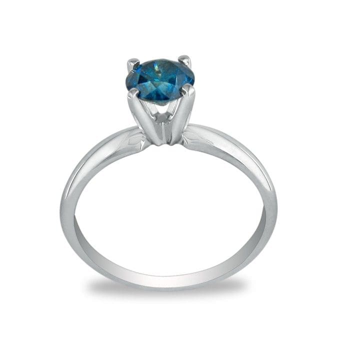3/4 Carat Blue Diamond Solitaire Ring In 14K White Gold
