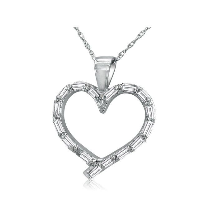Baguette Diamond Heart Pendant In 10k White Gold Superjeweler Com