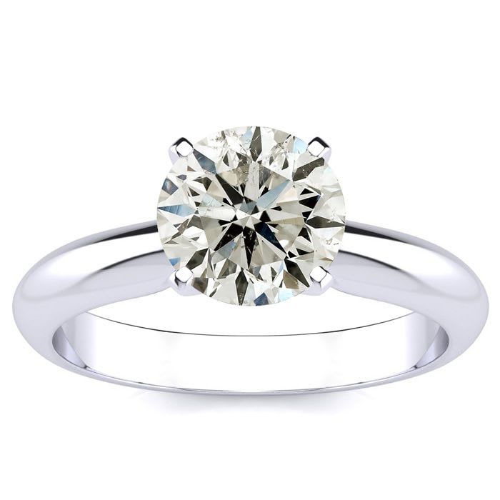 Round Engagement Rings, 1 1/2 Carat Round Diamond Solitaire Ring Crafted In 14K White Gold