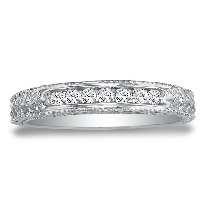 1/8 Carat Diamond Wedding Band Antique Style In White Gold