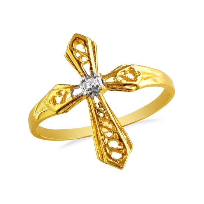 Diamond Cross Ring in Yellow Gold