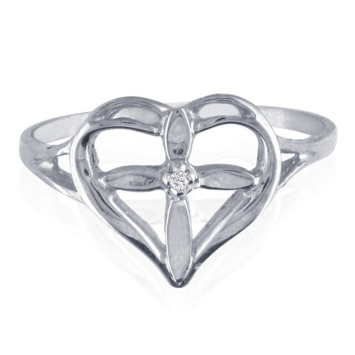 10k White Gold Filigree Diamond Cross Ring
