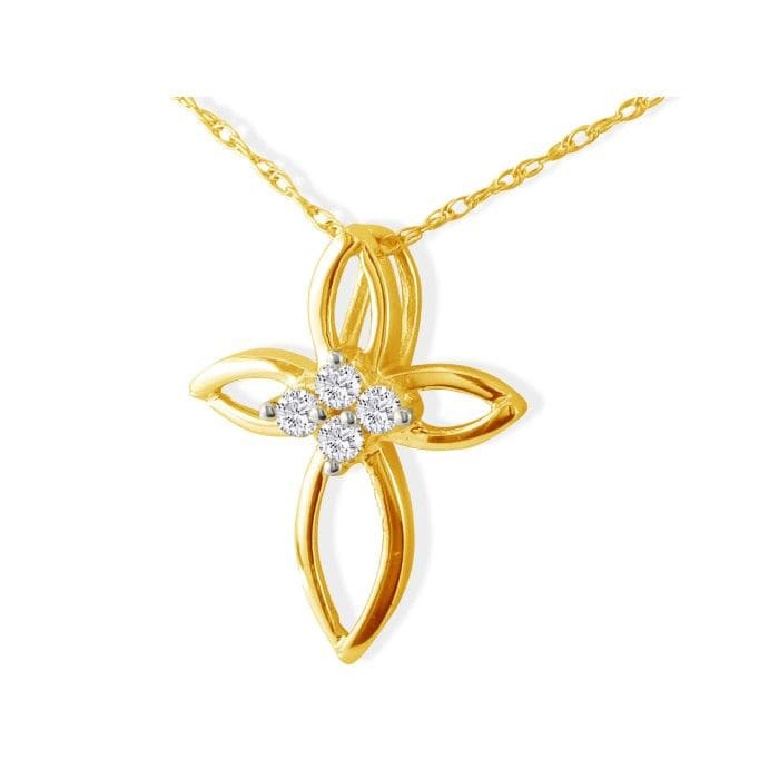 .10ct 4 Diamond Center Point Cross Pendant in 10k Yellow Gold