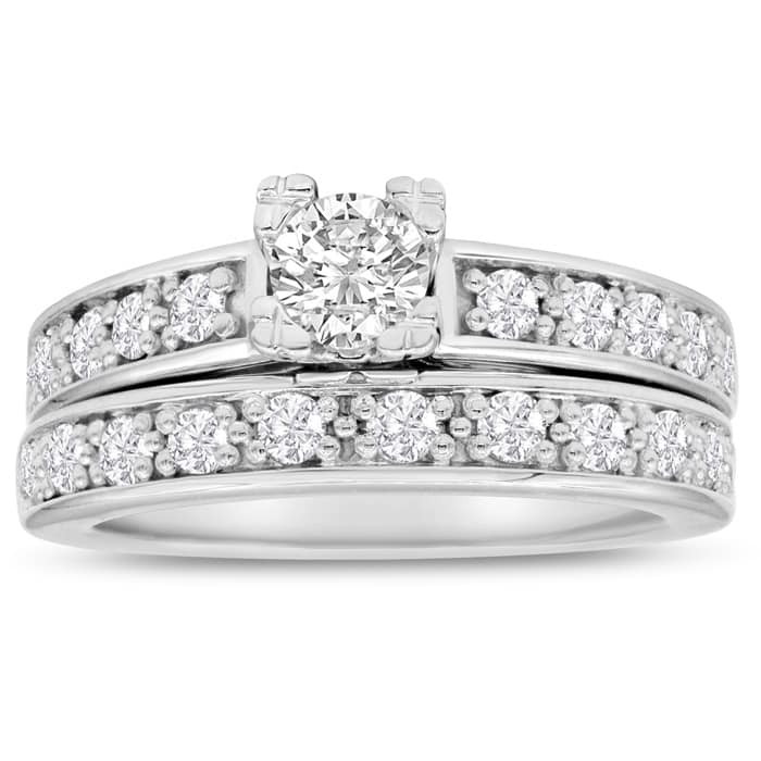 1ct Ladies Traditional Diamond Bridal Set, 14K White Gold
