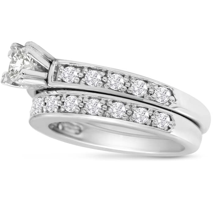 1ct Ladies Traditional Diamond Bridal Set, 14K White Gold
