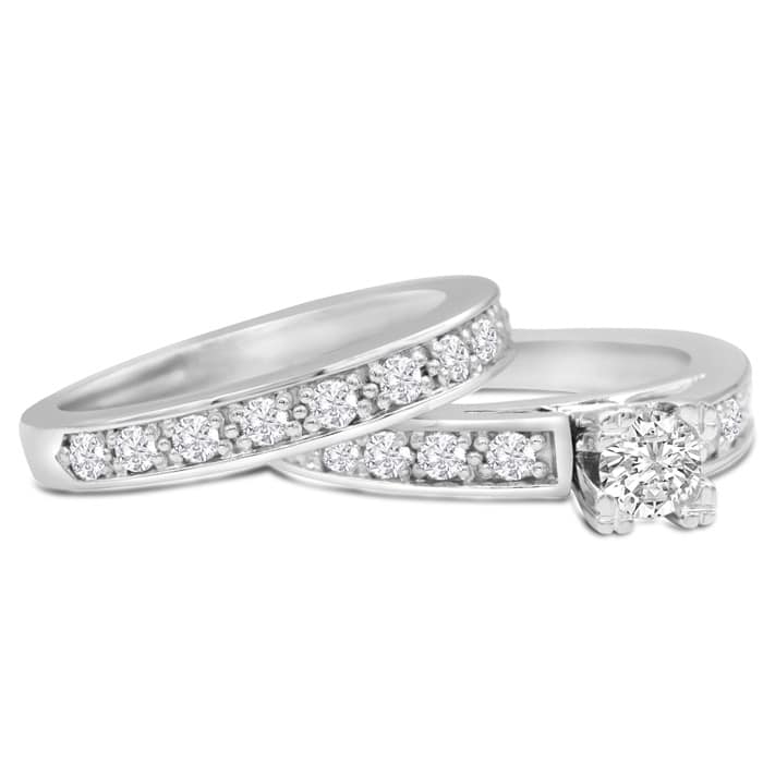 1ct Ladies Traditional Diamond Bridal Set, 14K White Gold