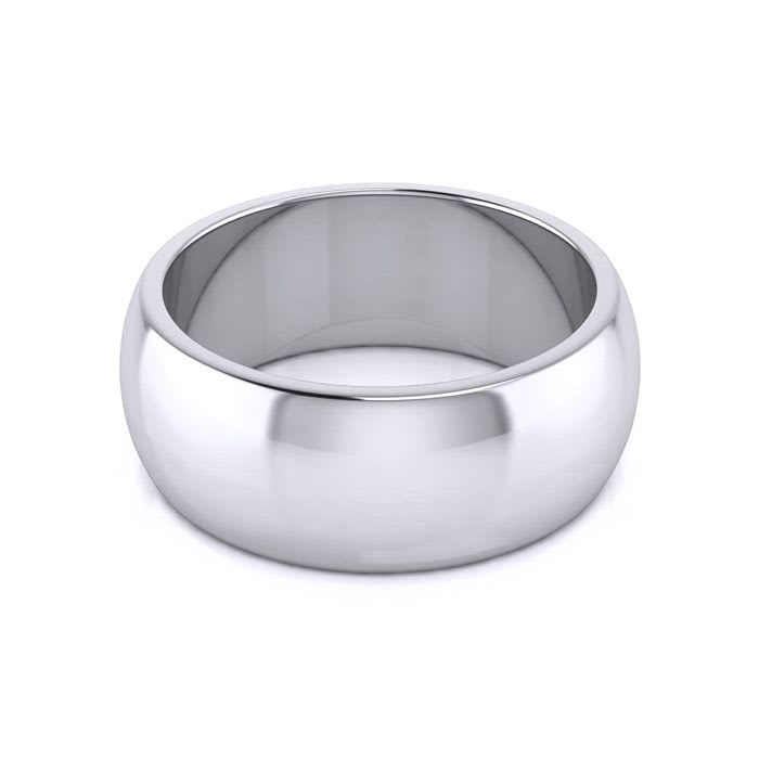 10K White Gold 8MM Comfort Fit Ladies and Mens Wedding Band, Size 8.5
