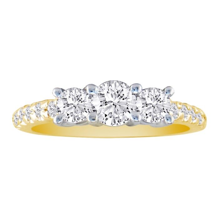 1ct Round Brilliant Cut Three Diamond Bridal Set in 14k Yellow Gold