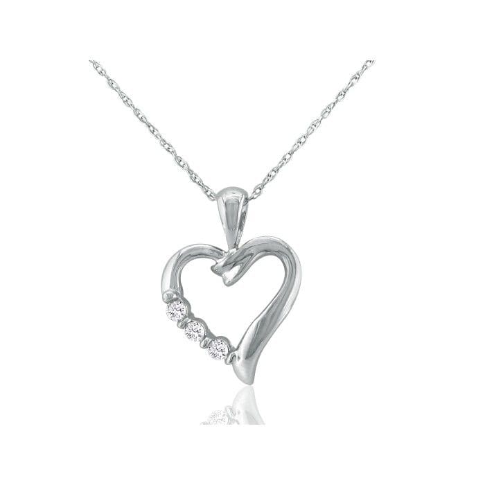 .08ct Three Diamond Heart Pendant in 10k White Gold
