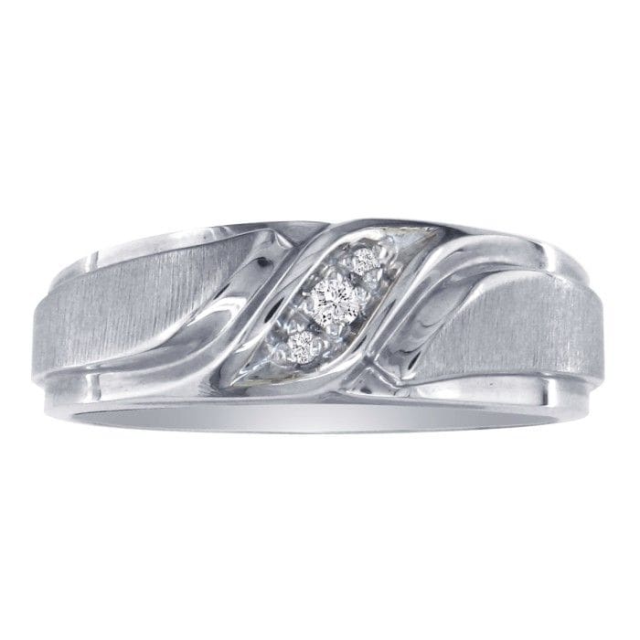 Men's Promise Ring with Three Diamonds in 10k White Gold
