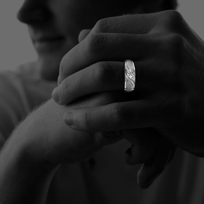 Men's Promise Ring with Three Diamonds in 10k White Gold