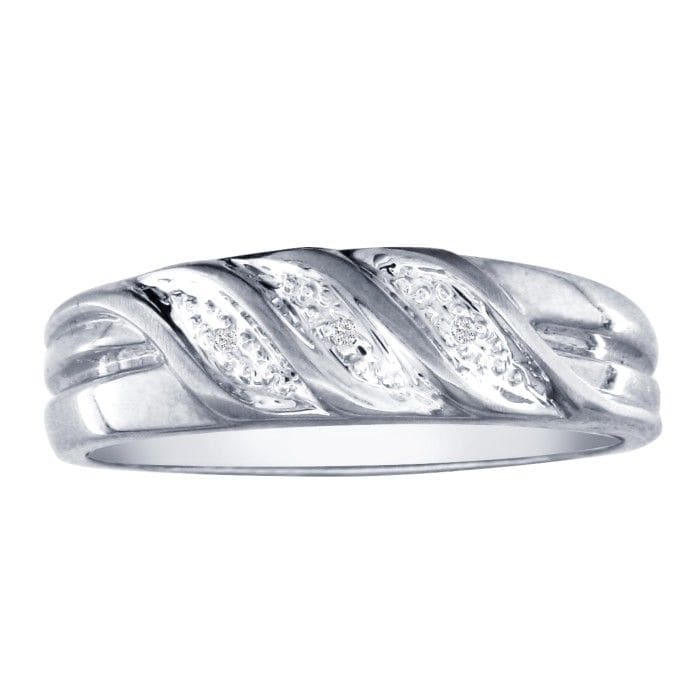 Men's Promise Rings: Men's Flowing Diamond Band in 10k White Gold | Mens Diamond Rings