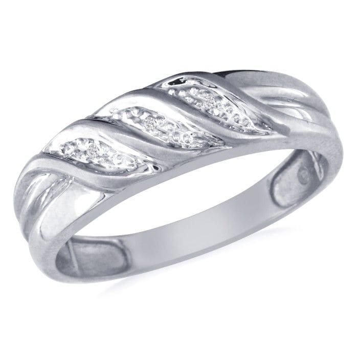 Men's Promise Rings: Men's Flowing Diamond Band in 10k White Gold | Mens Diamond Rings