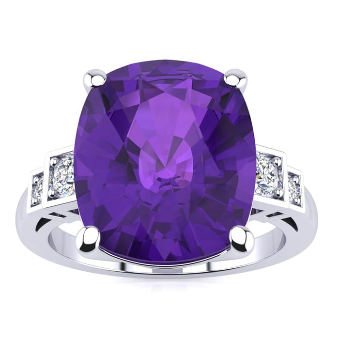 14k White Gold Cushion Cut 4ct Amethyst and Diamond Ring