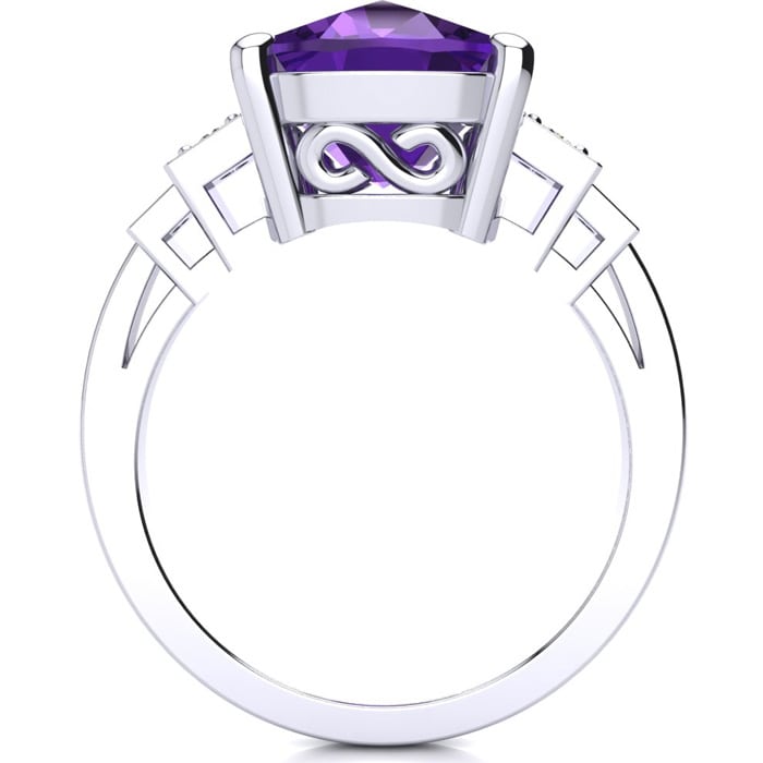 14k White Gold Cushion Cut 4ct Amethyst and Diamond Ring