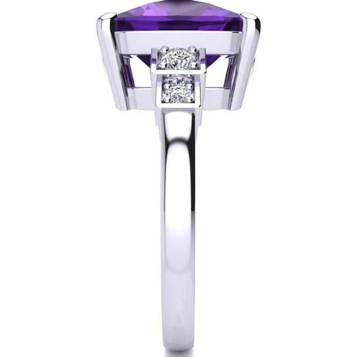 14k White Gold Cushion Cut 4ct Amethyst and Diamond Ring