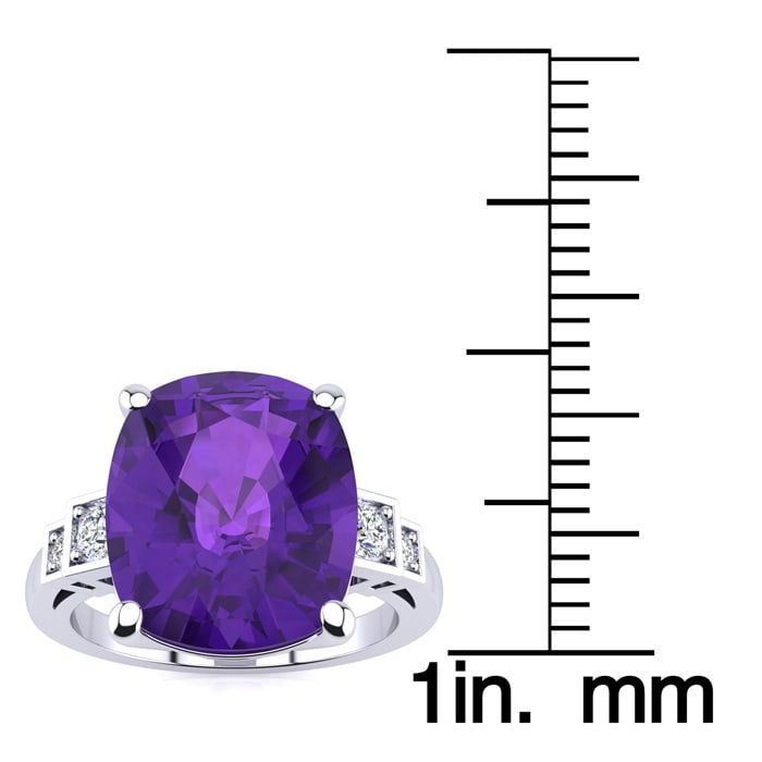 14k White Gold Cushion Cut 4ct Amethyst and Diamond Ring