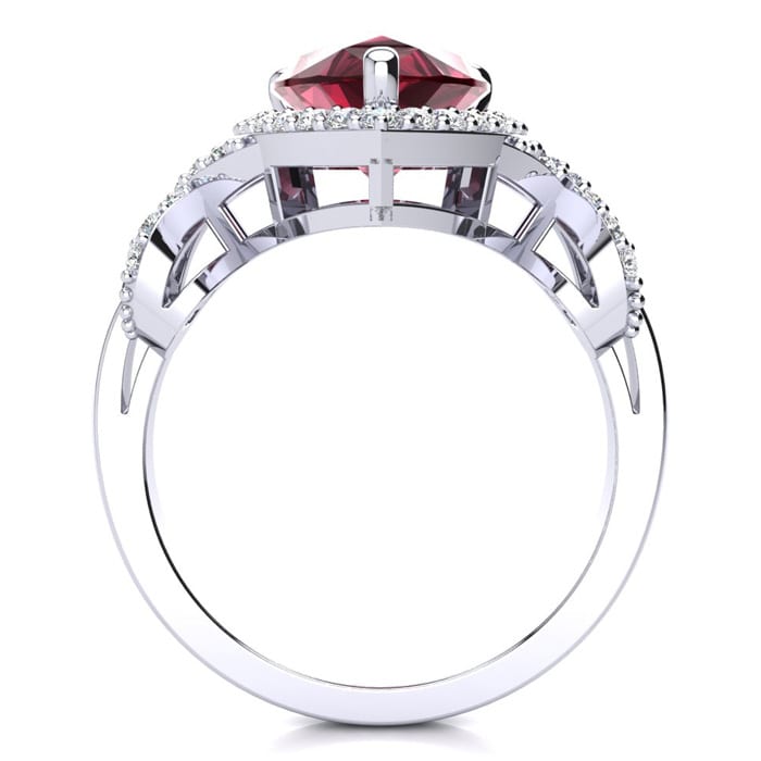 Garnet Ring: Garnet Jewelry: 3ct Garnet and Diamond Ring With X Shank Accents, 14k White Gold