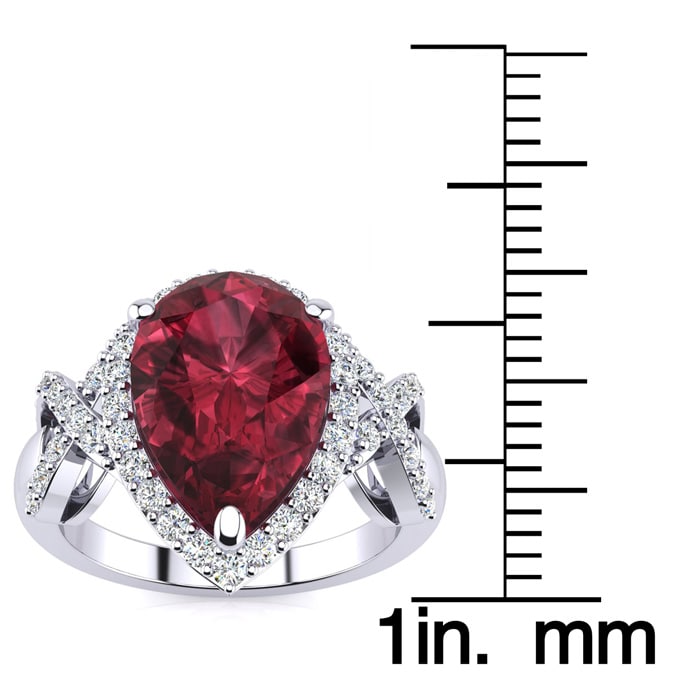Garnet Ring: Garnet Jewelry: 3ct Garnet and Diamond Ring With X Shank Accents, 14k White Gold