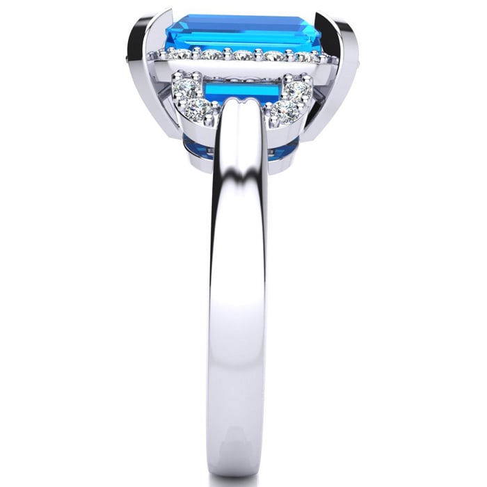 Blue Topaz Jewelry: Interlocking Bit Fluted 3ct Blue Topaz and Diamond Ring in 14k White Gold 
