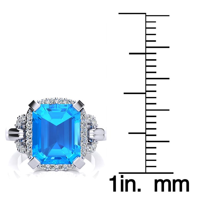 Blue Topaz Jewelry: Interlocking Bit Fluted 3ct Blue Topaz and Diamond Ring in 14k White Gold 
