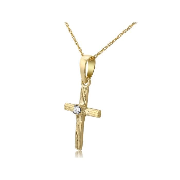 Diamond Cross Pendants: Elegant Diamond Cross Pendant with Shining Round Diamond in 10k Yellow Gold