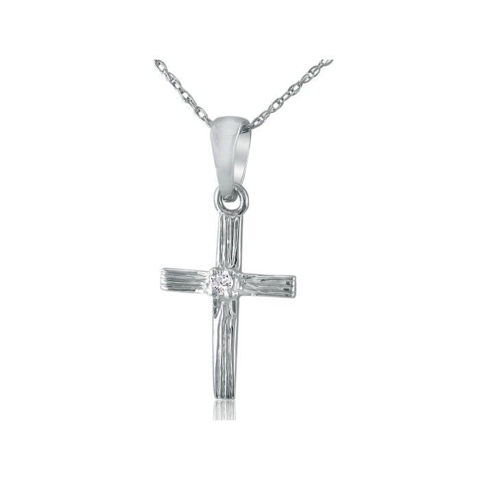 Diamond Cross Pendants: Elegant Diamond Cross Pendant with Shining Round Diamond in 10k White Gold