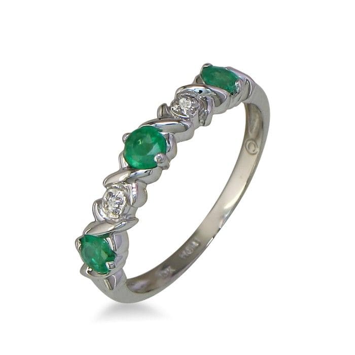 Emerald and Diamond Band in 10k White Gold