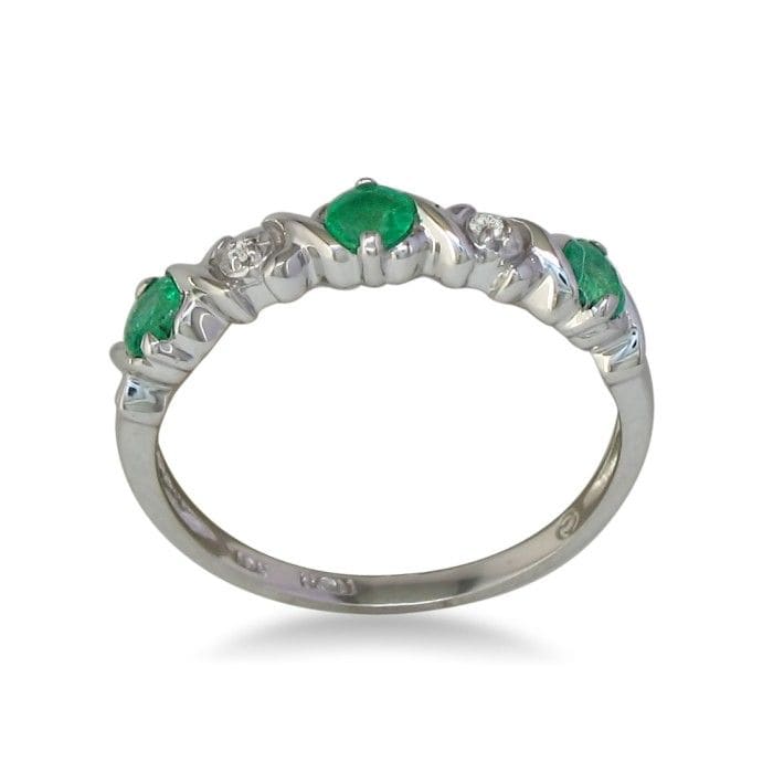 Emerald and Diamond Band in 10k White Gold