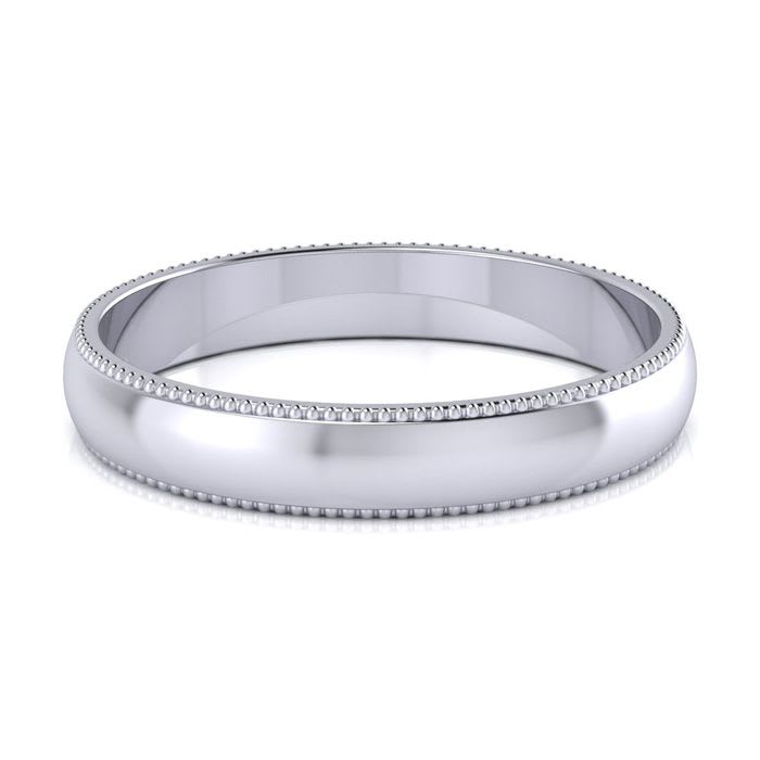 Platinum 3MM Comfort Fit Milgrain Ladies and Mens Wedding Band, Size 17