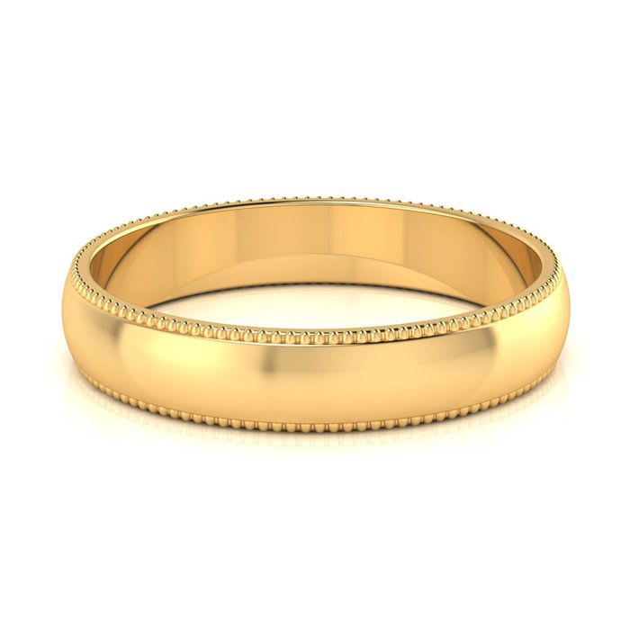 10K Yellow Gold 4MM Comfort Fit Milgrain Ladies and Mens Wedding Band, Size 4.5