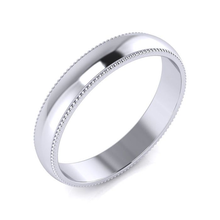 18K White Gold 4MM Comfort Fit Milgrain Ladies and Mens Wedding Band, Size 6