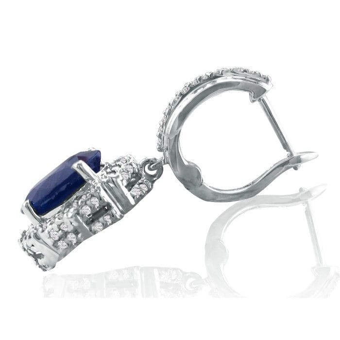6 1/3ct Dangle Sapphire and Diamond Hoop Earrings in 14k White Gold