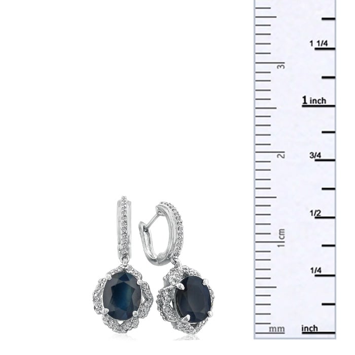 6 1/3ct Dangle Sapphire and Diamond Hoop Earrings in 14k White Gold