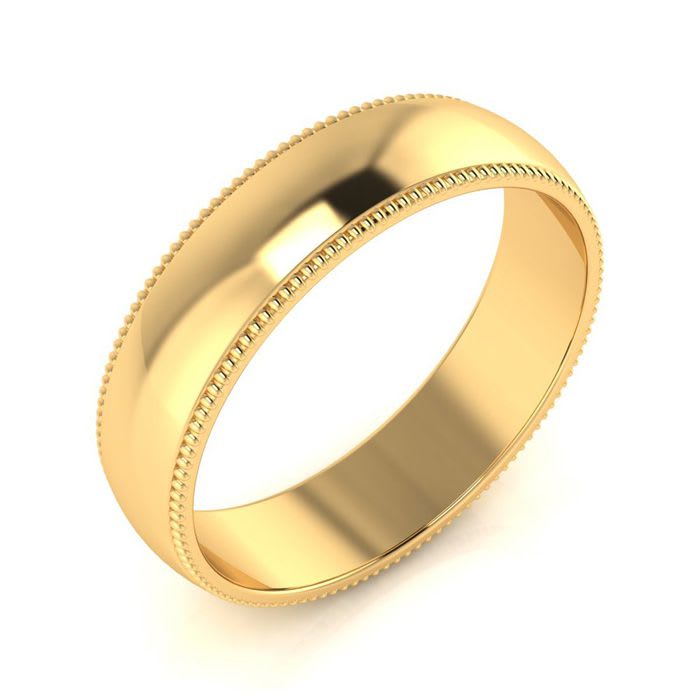 18K Yellow Gold 5MM Comfort Fit Milgrain Ladies and Mens Wedding Band, Size 17