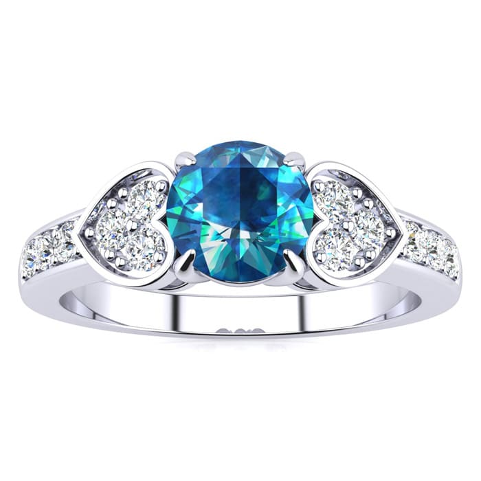 2/3 Carat Blue and White Diamond Promise Ring In 14K White Gold