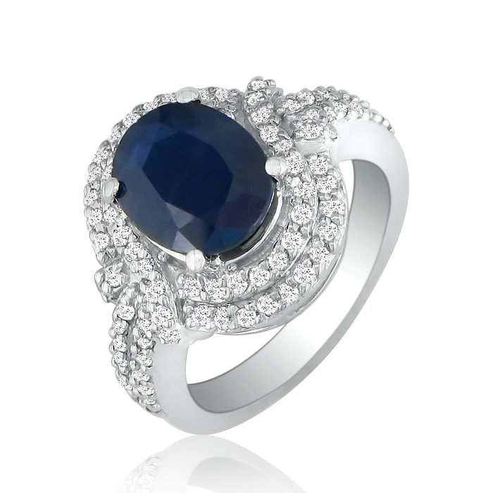 Eye-Catching 4.12ct Oval Sapphire and Diamond Ring in 14k White Gold