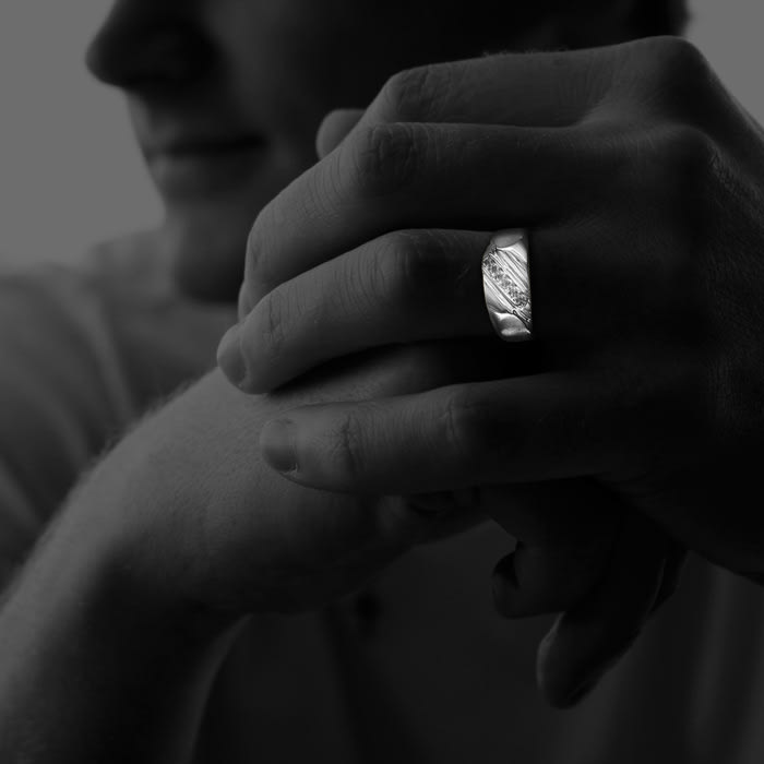 Classic Diagonal .03ct Men's Diamond Band in 10k White Gold