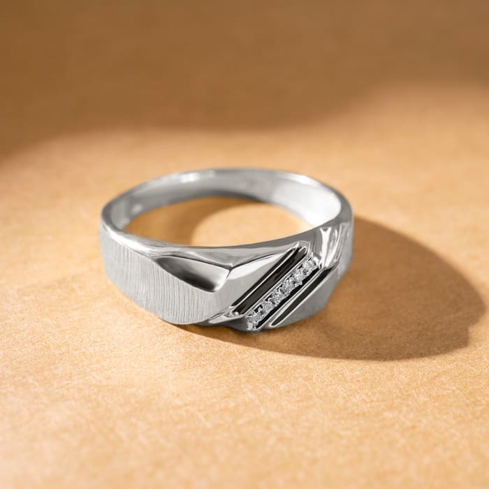 Classic Diagonal .03ct Men's Diamond Band in 10k White Gold