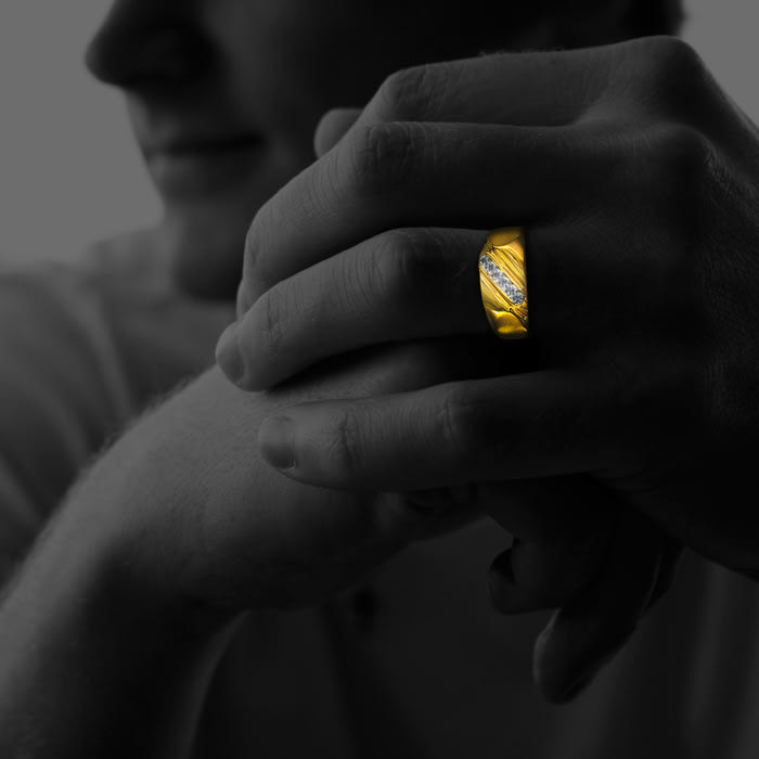 Classic Diagonal .03ct Mens Diamond Band in 10k Yellow Gold