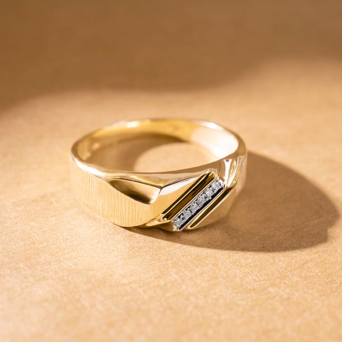 Classic Diagonal .03ct Mens Diamond Band in 10k Yellow Gold