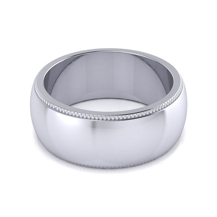 Platinum 8MM Comfort Fit Milgrain Ladies and Mens Wedding Band, Size 5