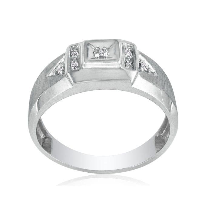 Mens Diamond Rings: Brushed White Diamond Mens Ring in 10k White Gold