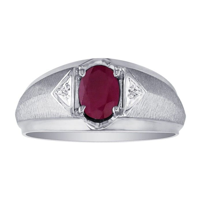 Mens Ruby and White Diamond Ring in 10k White Gold