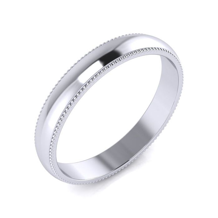 Platinum 3MM Milgrain Ladies and Mens Wedding Band, Size 13.5