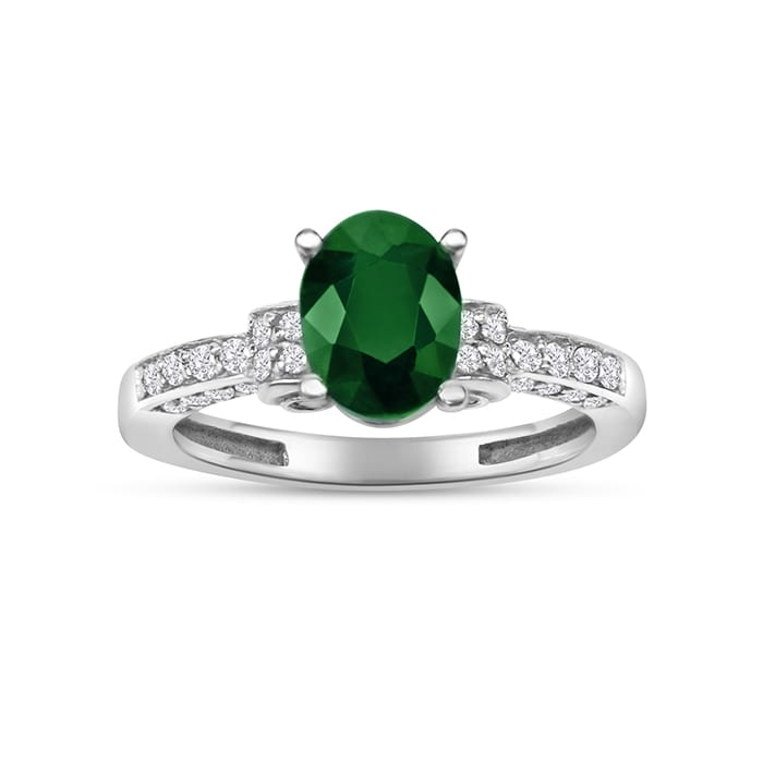 White Gold 1 3/5ct Oval Emerald and Diamond Ring in 14k White Gold