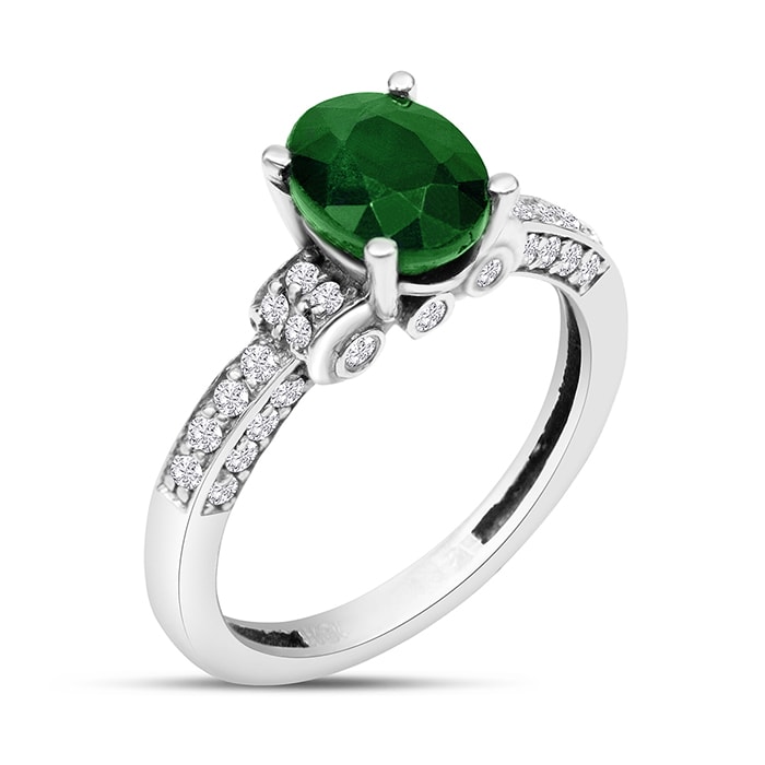 White Gold 1 3/5ct Oval Emerald and Diamond Ring in 14k White Gold