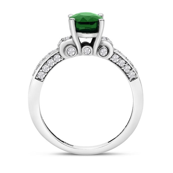 White Gold 1 3/5ct Oval Emerald and Diamond Ring in 14k White Gold